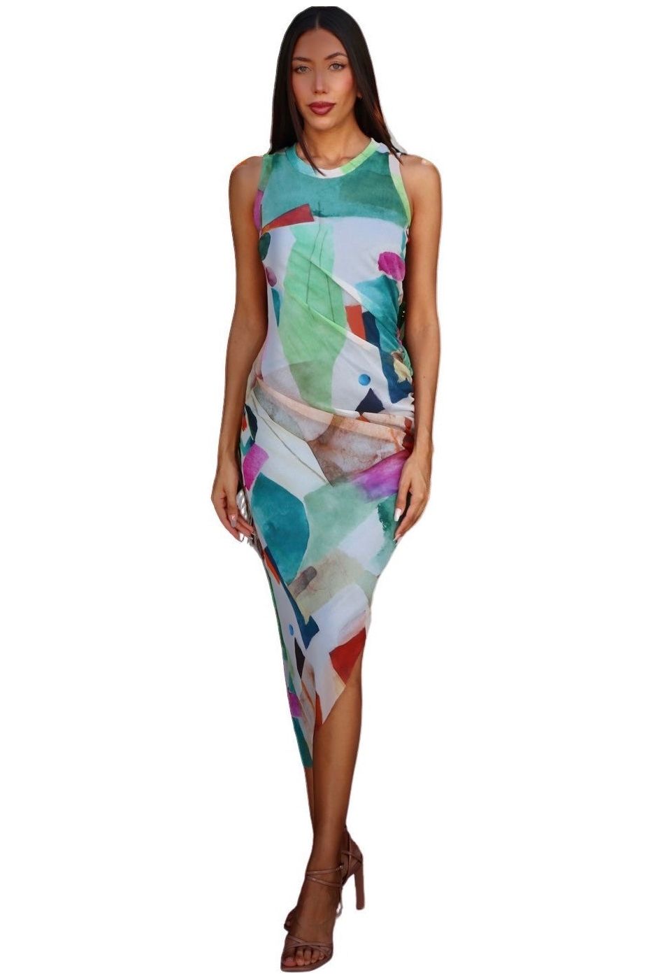 Fitted Multi Color Mesh Dress