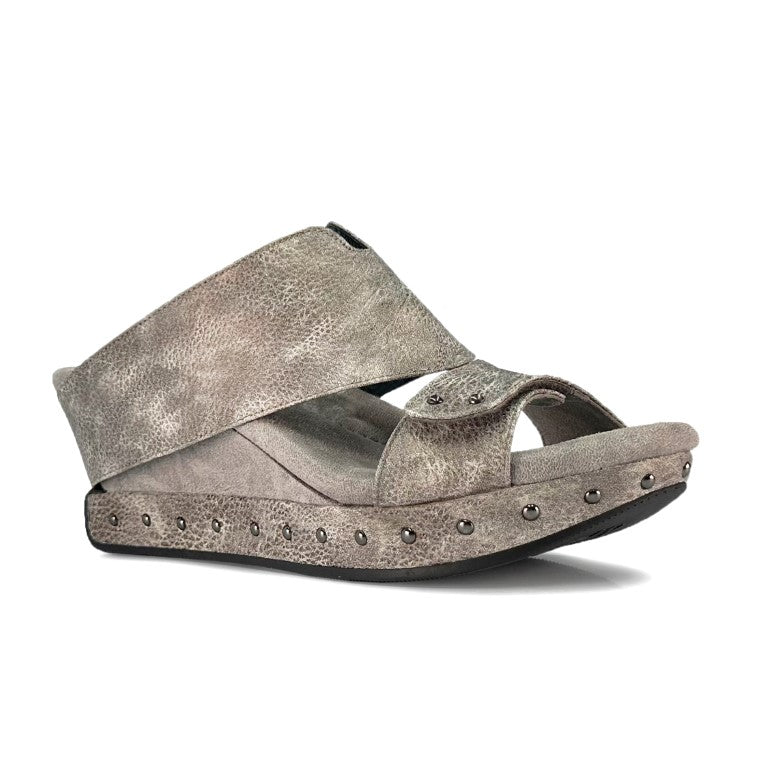 Reversable wedge sandals, blue and grey