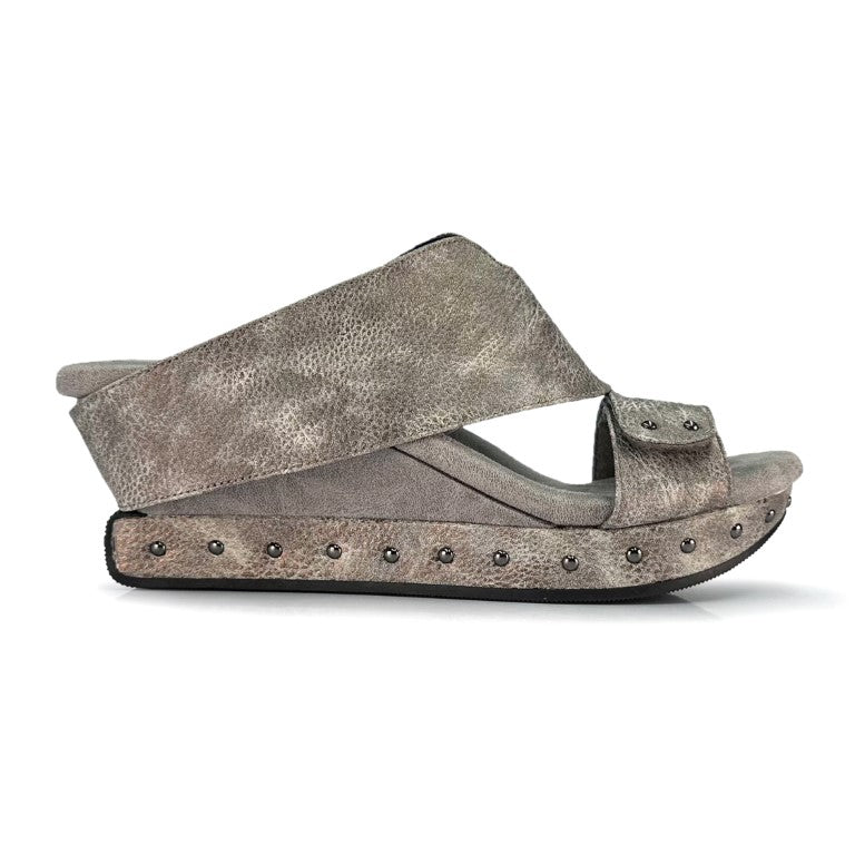 Reversable wedge sandals, blue and grey