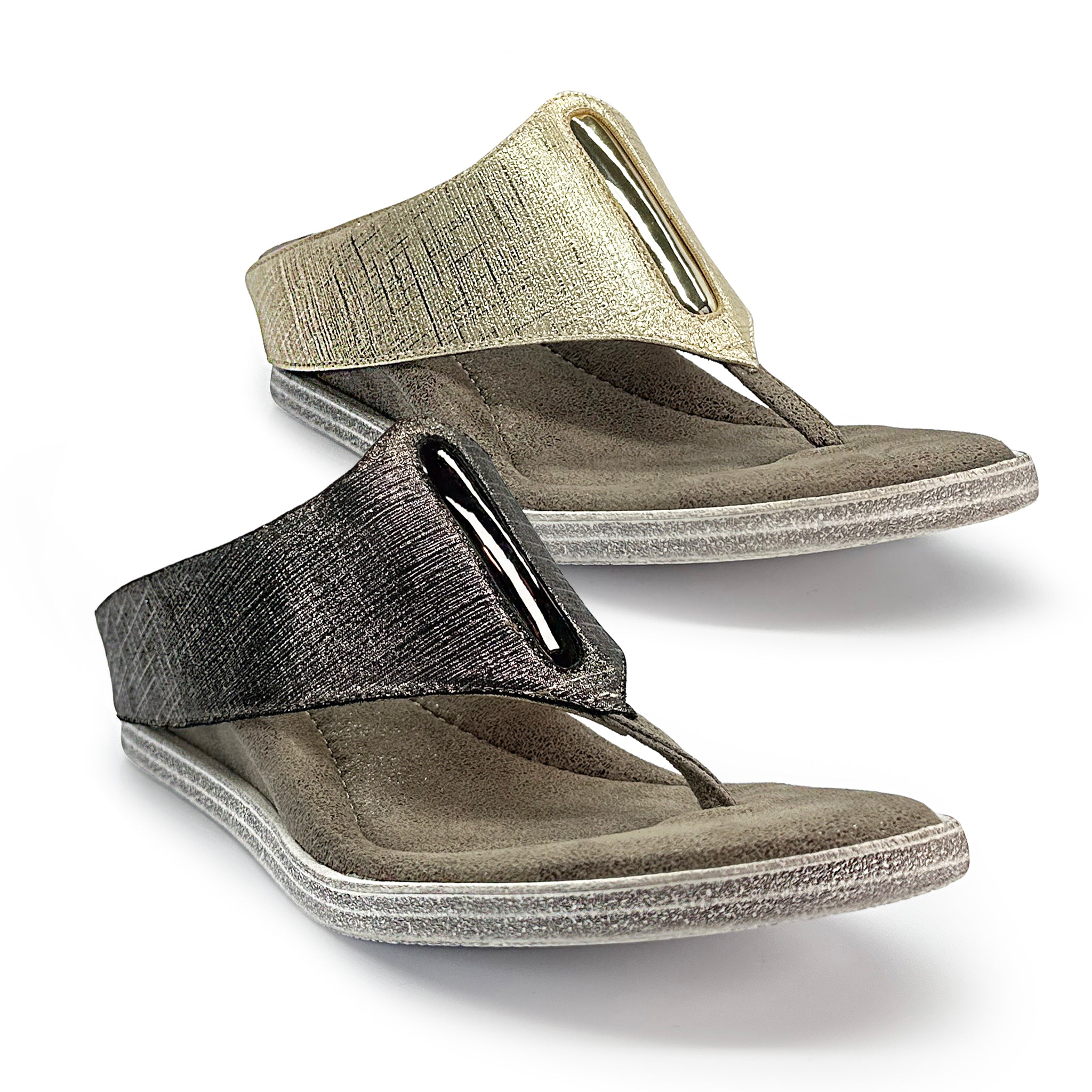 Reversable low wedge sandal pewter gold