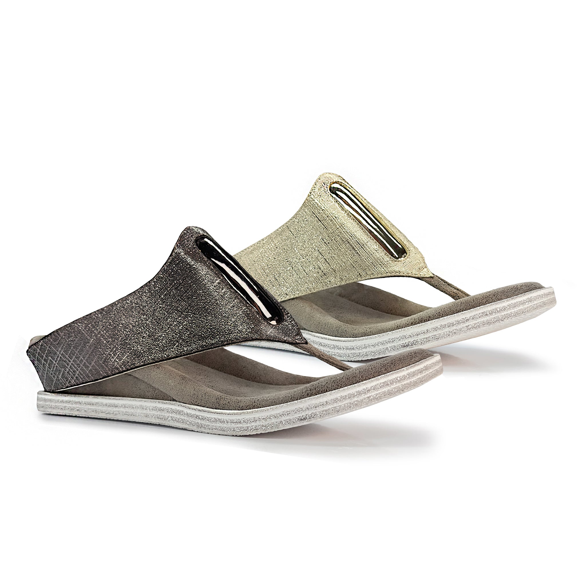 Reversable low wedge sandal pewter gold