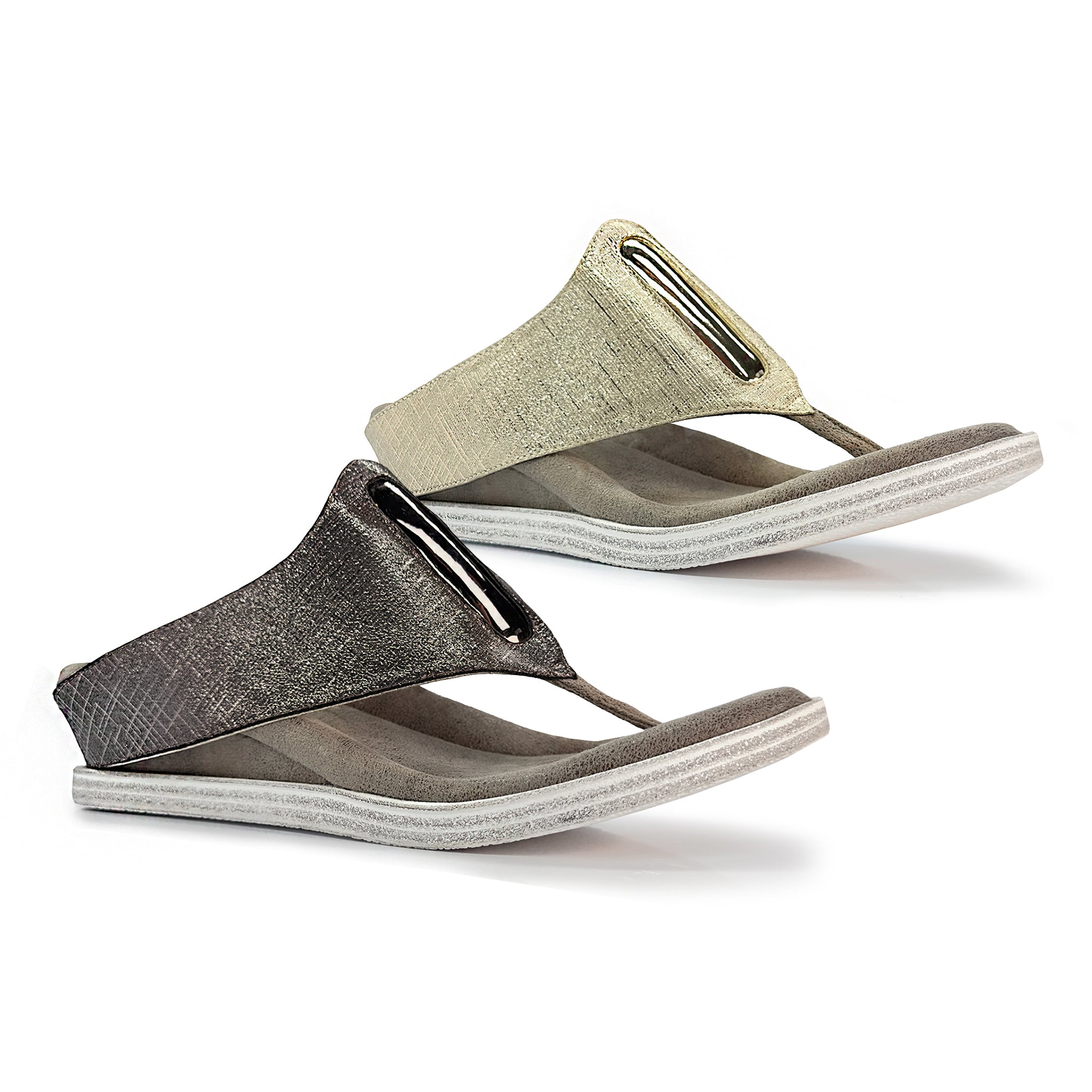 Reversable low wedge sandal pewter gold