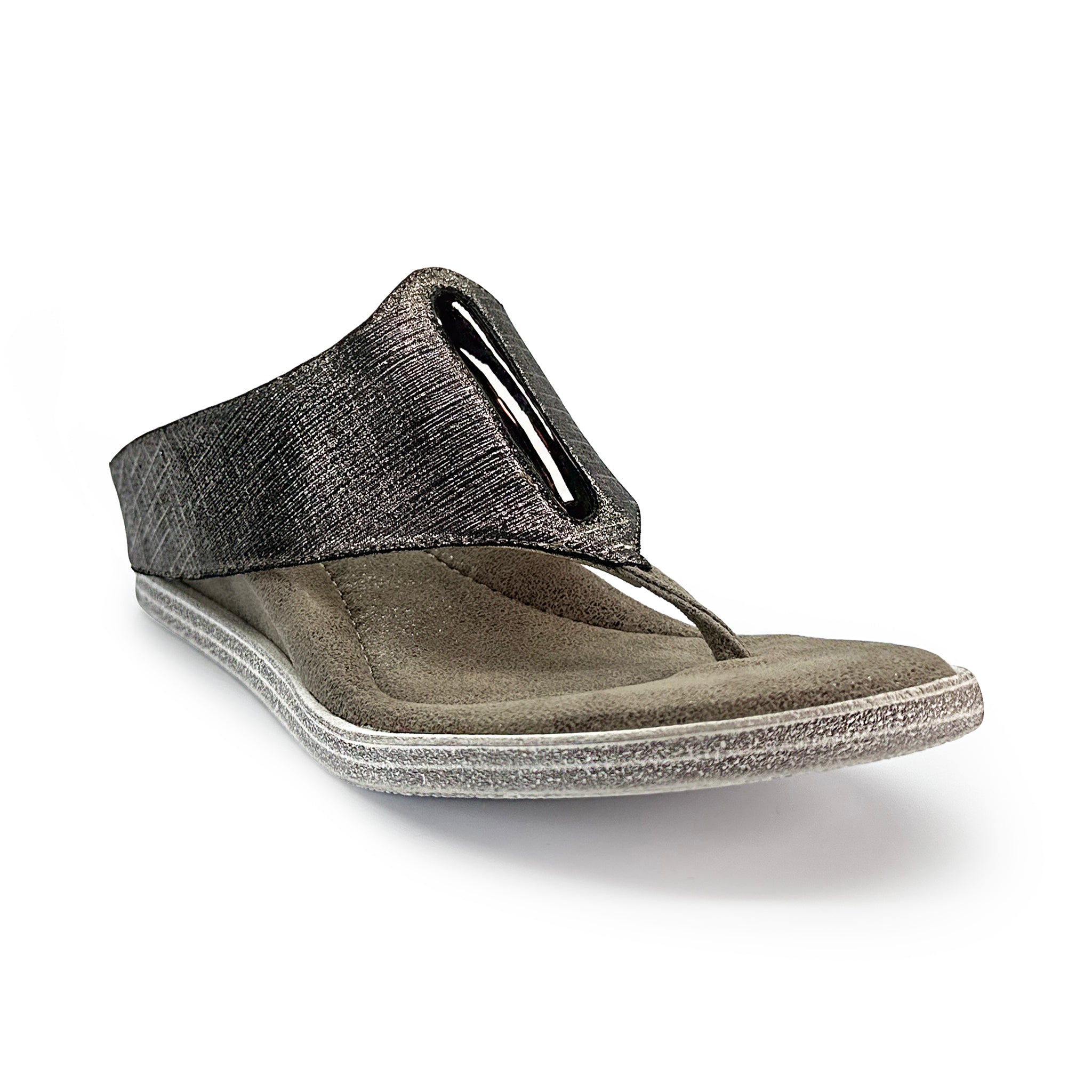 Reversable low wedge sandal pewter gold