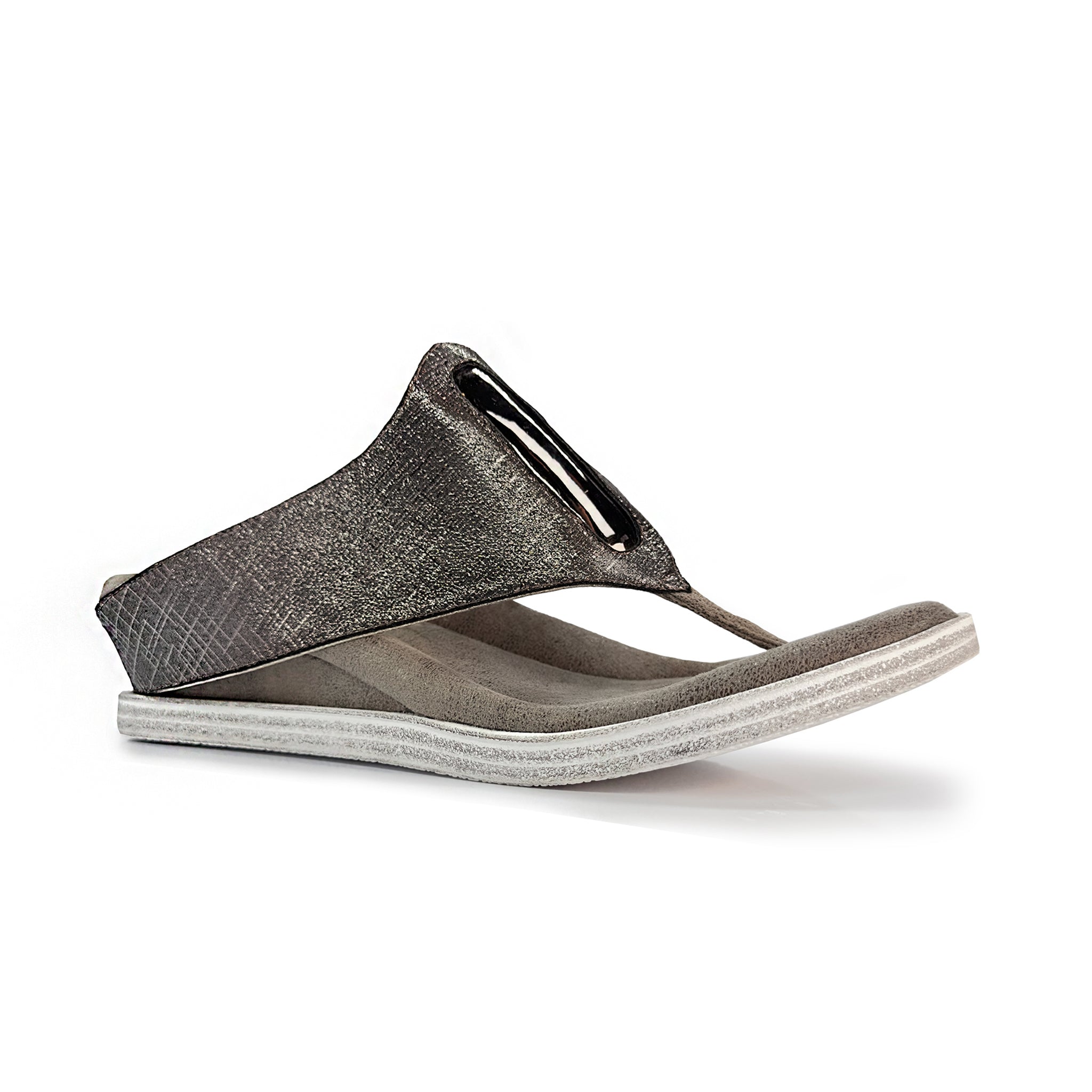 Reversable low wedge sandal pewter gold