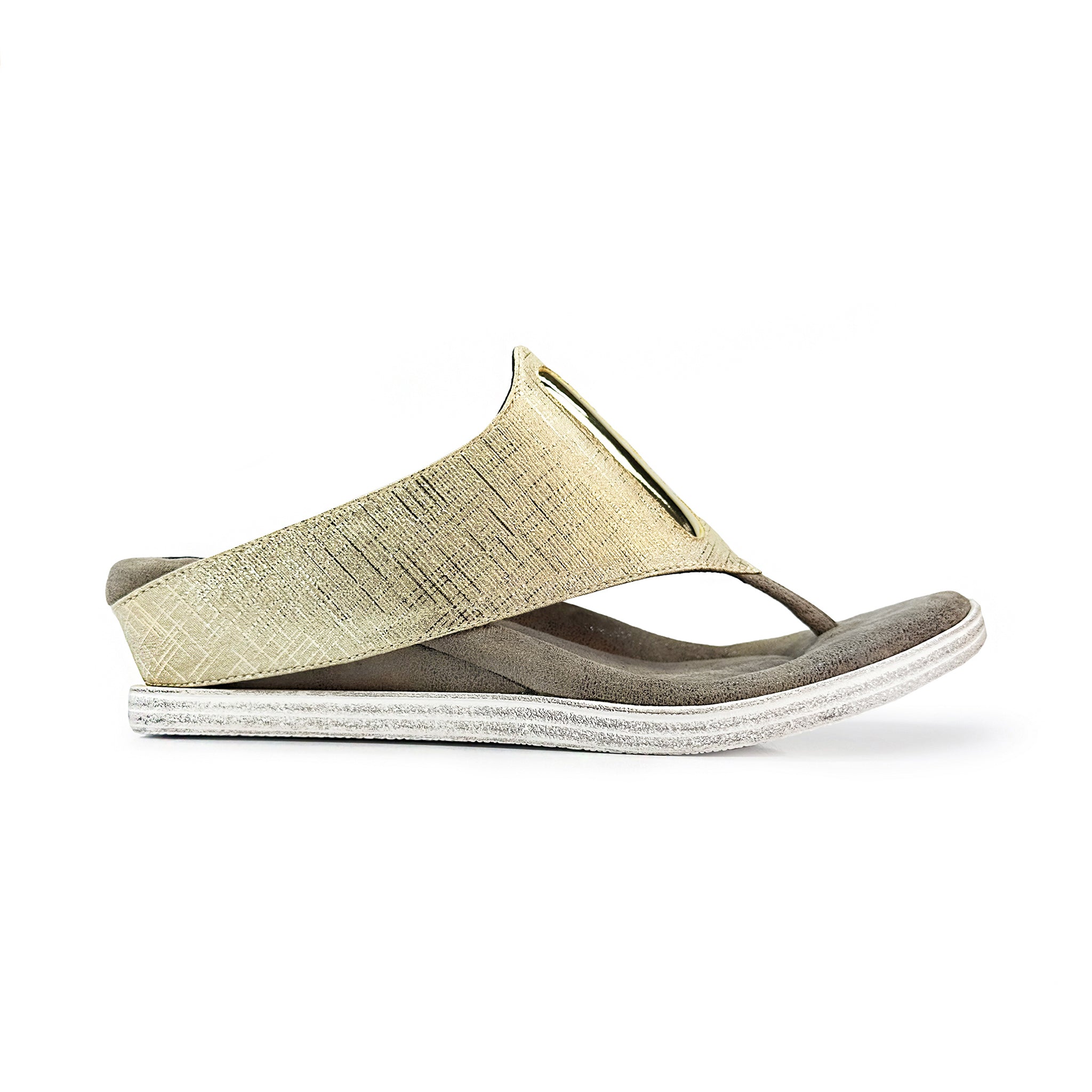 Reversable low wedge sandal pewter gold