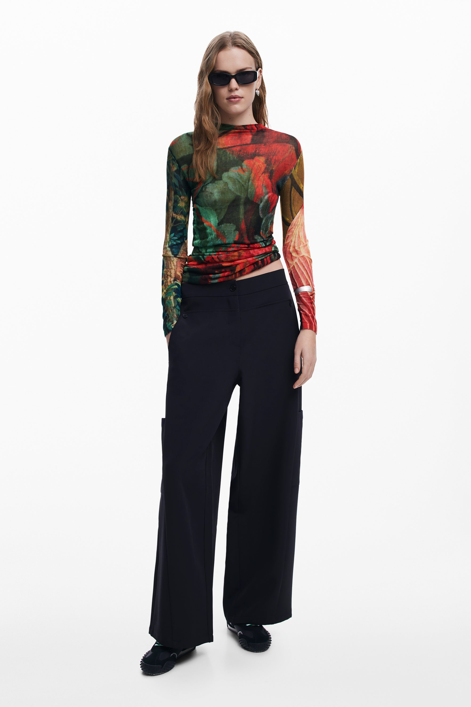 Long Sleeve Mock Neck Print Top