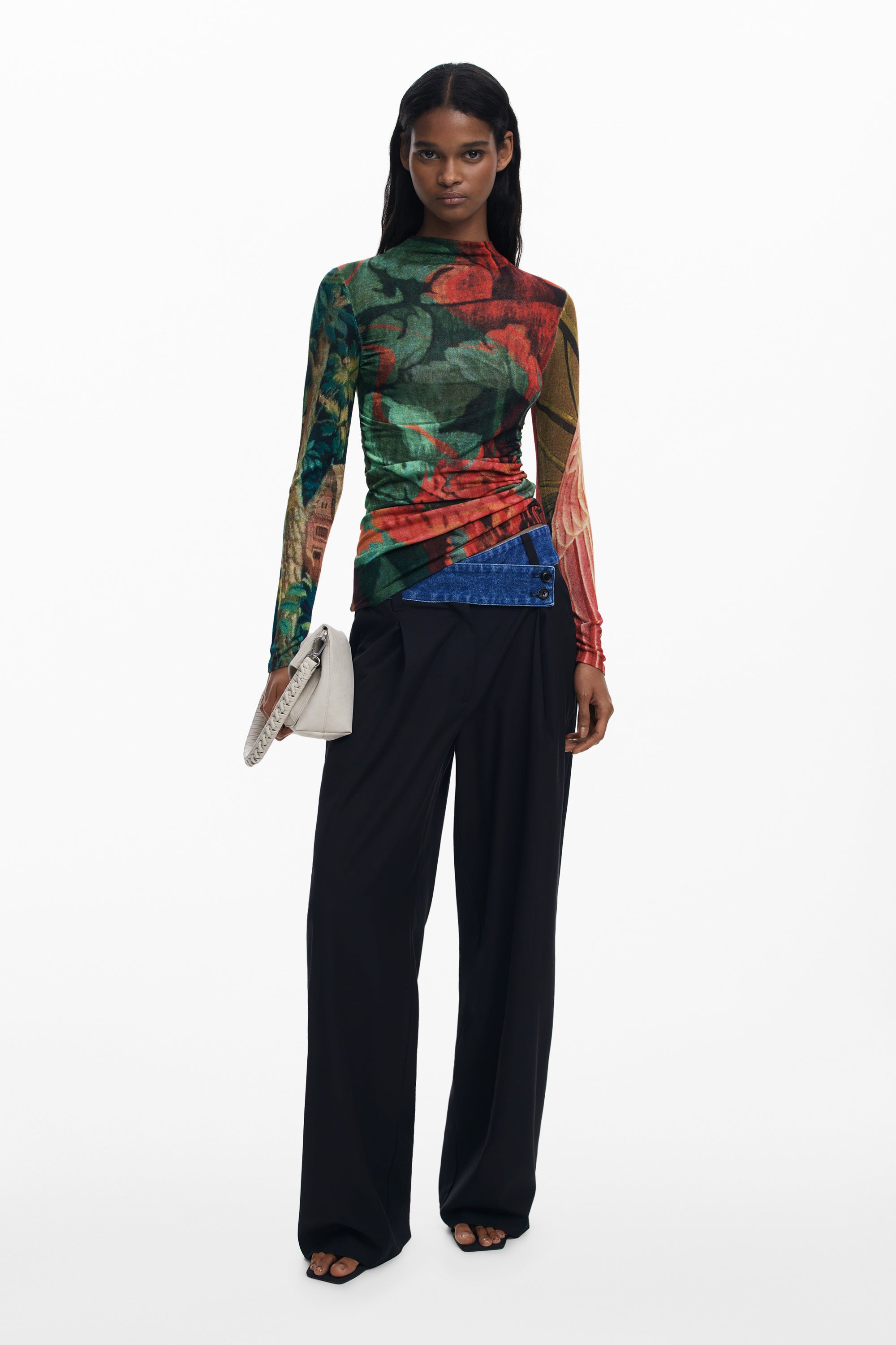 Long Sleeve Mock Neck Print Top