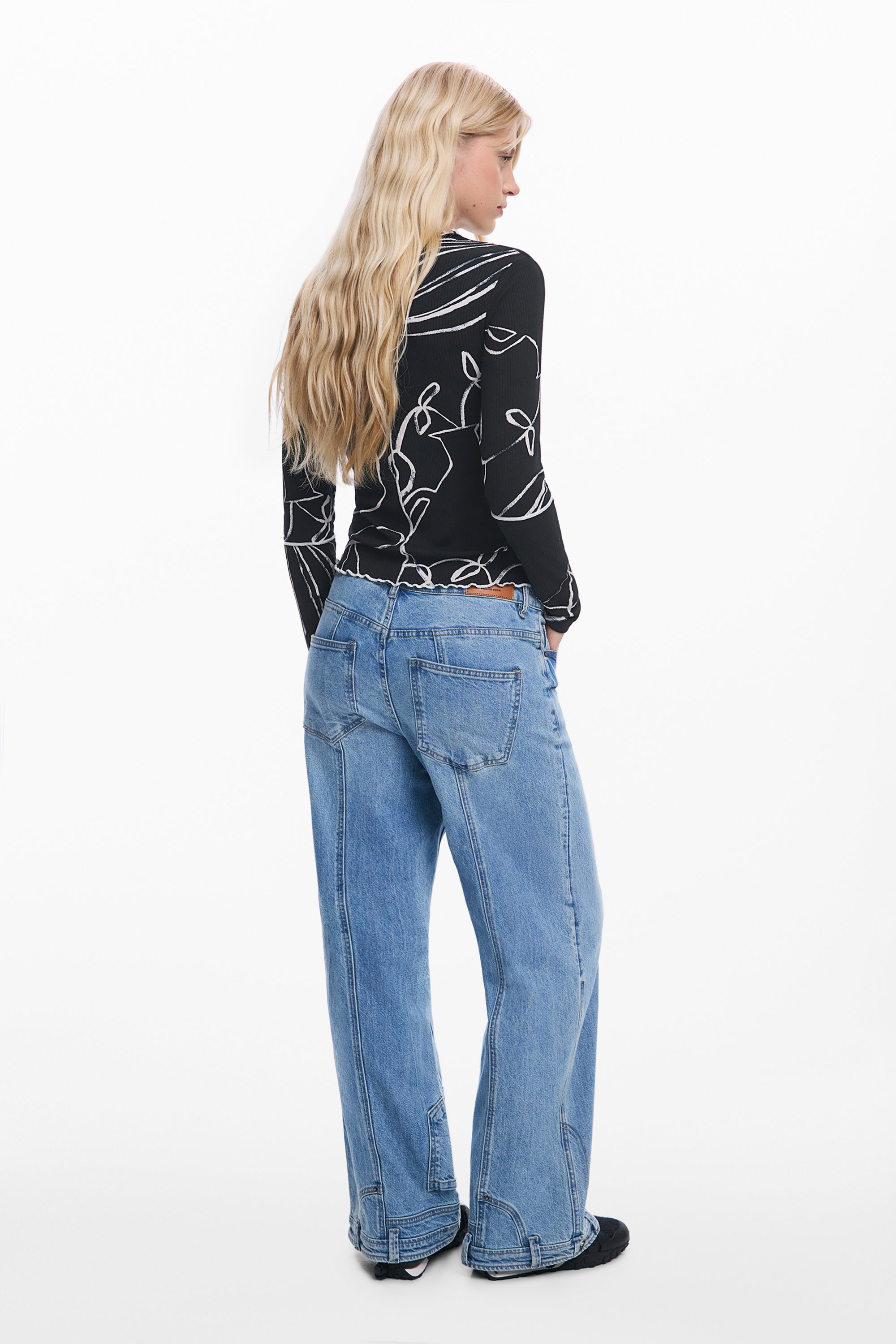 Long Sleeve Mock Neck Print Top