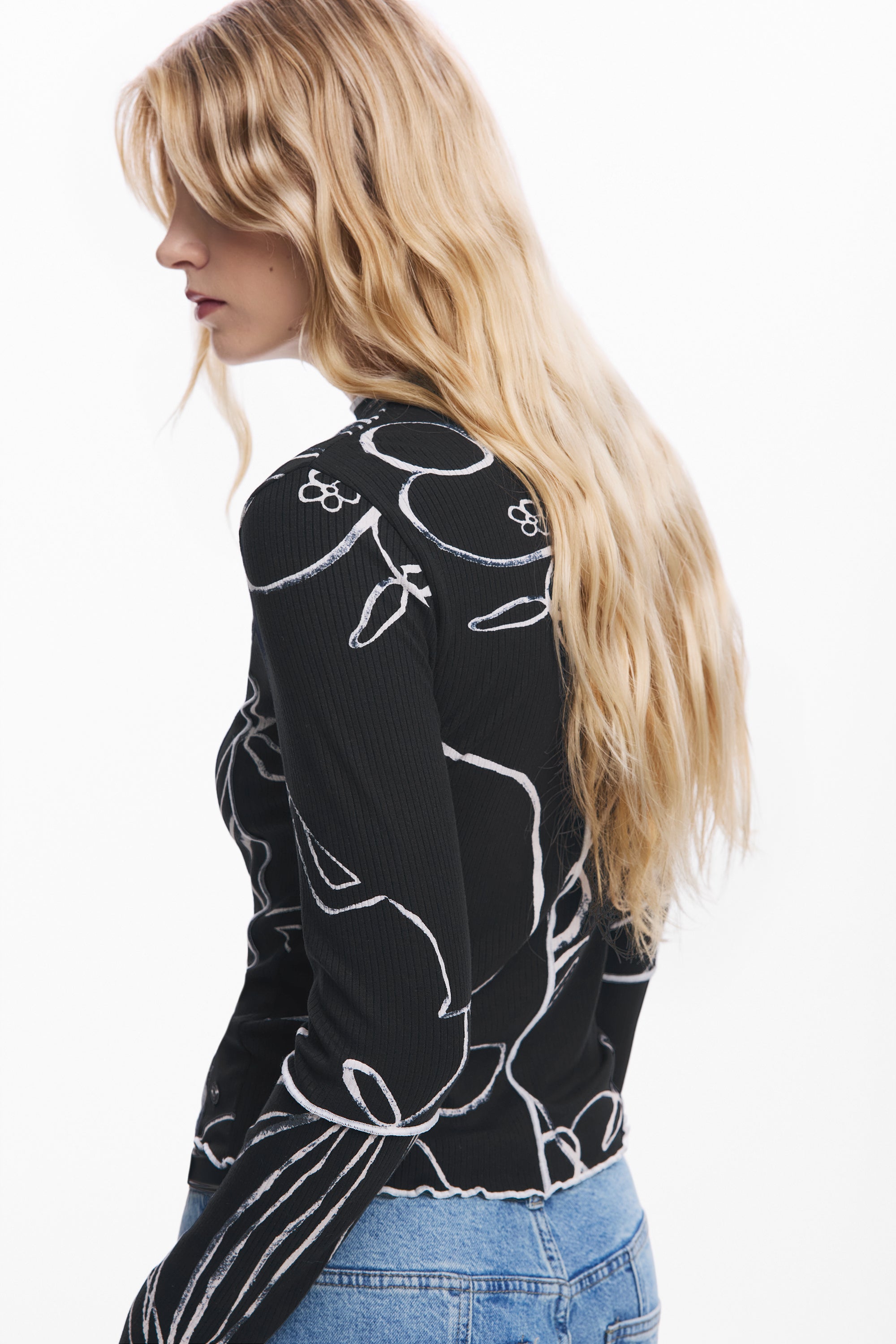 Long Sleeve Mock Neck Print Top