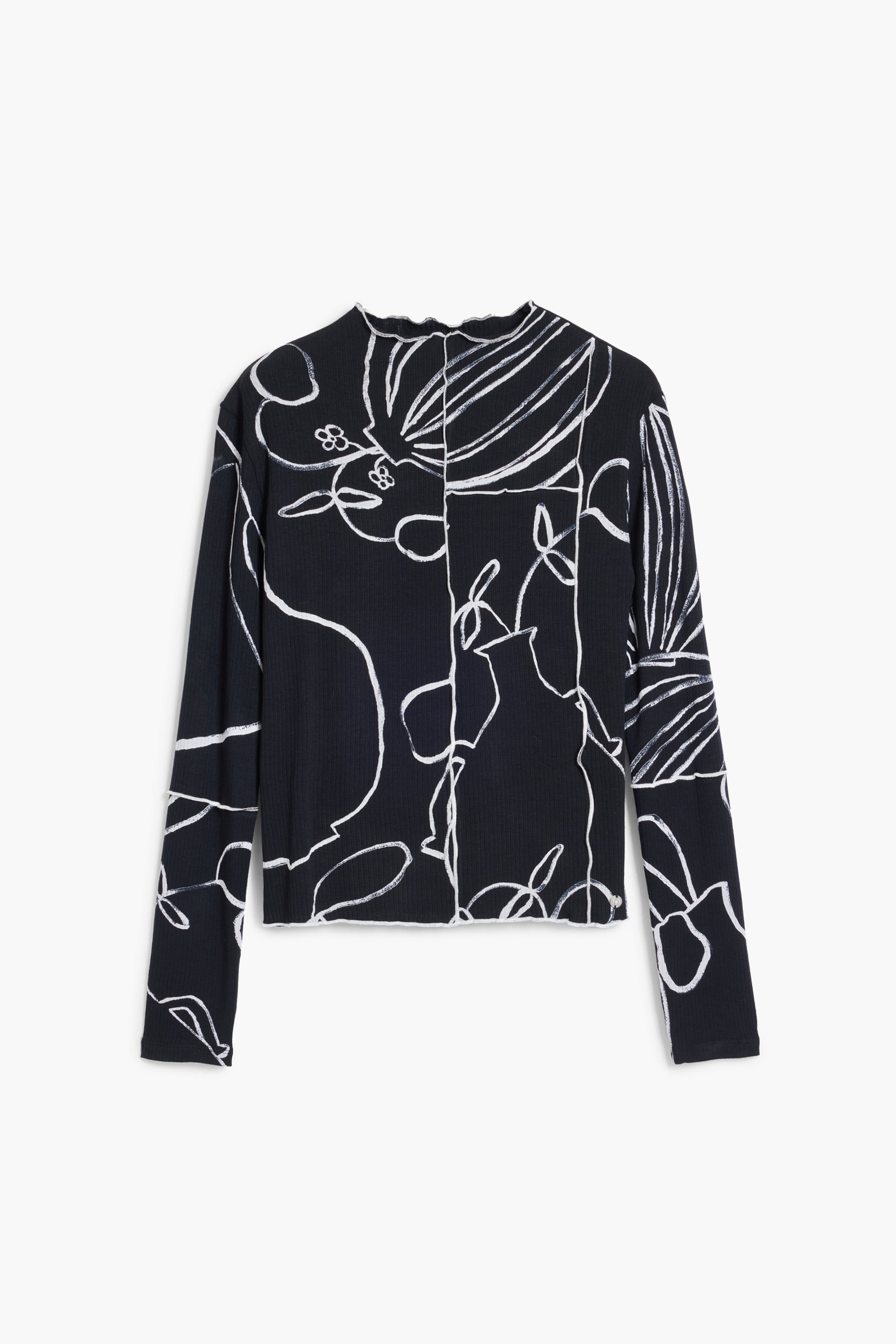 Long Sleeve Mock Neck Print Top