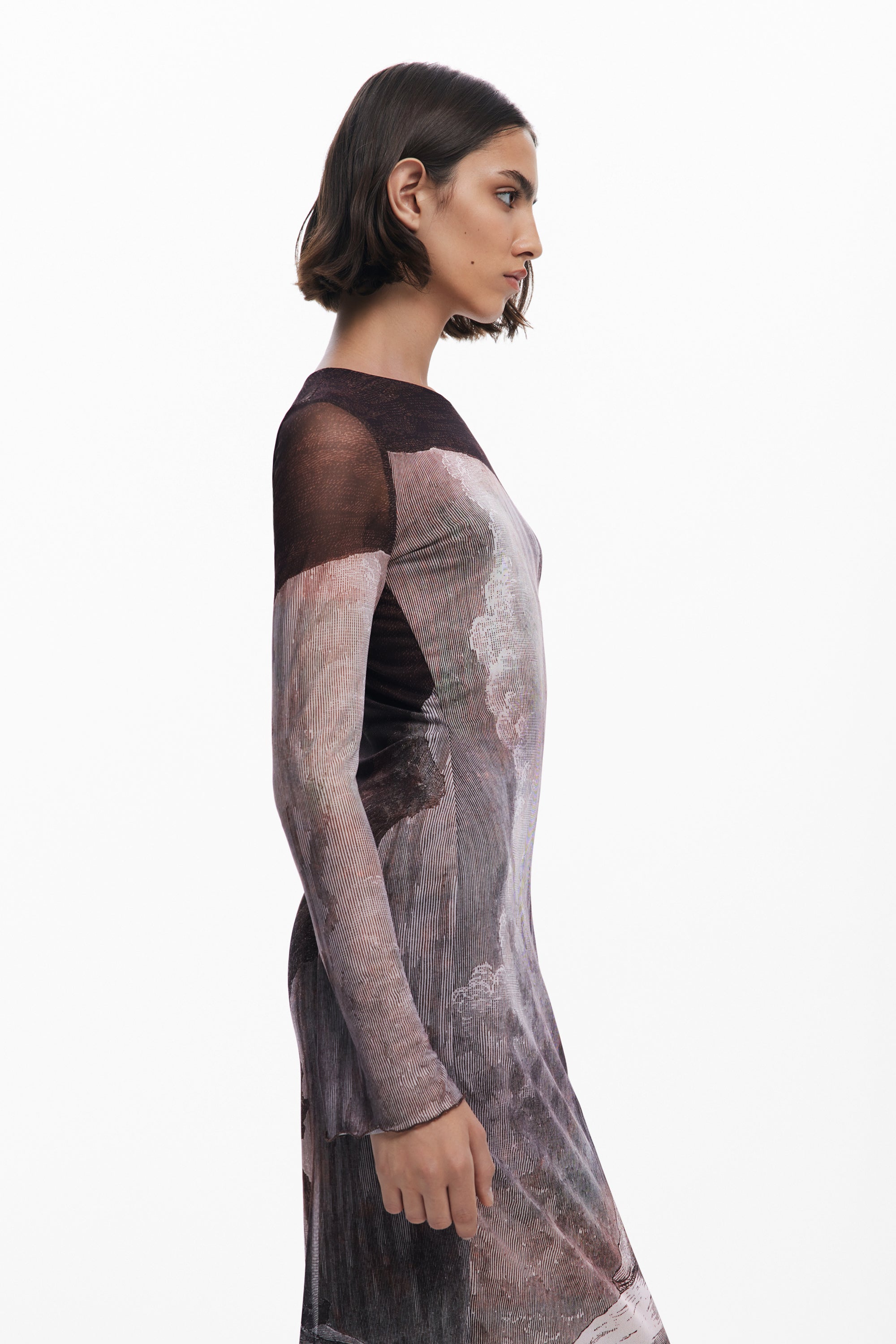 Desigual Mesh Dress – Brown & Cream Print