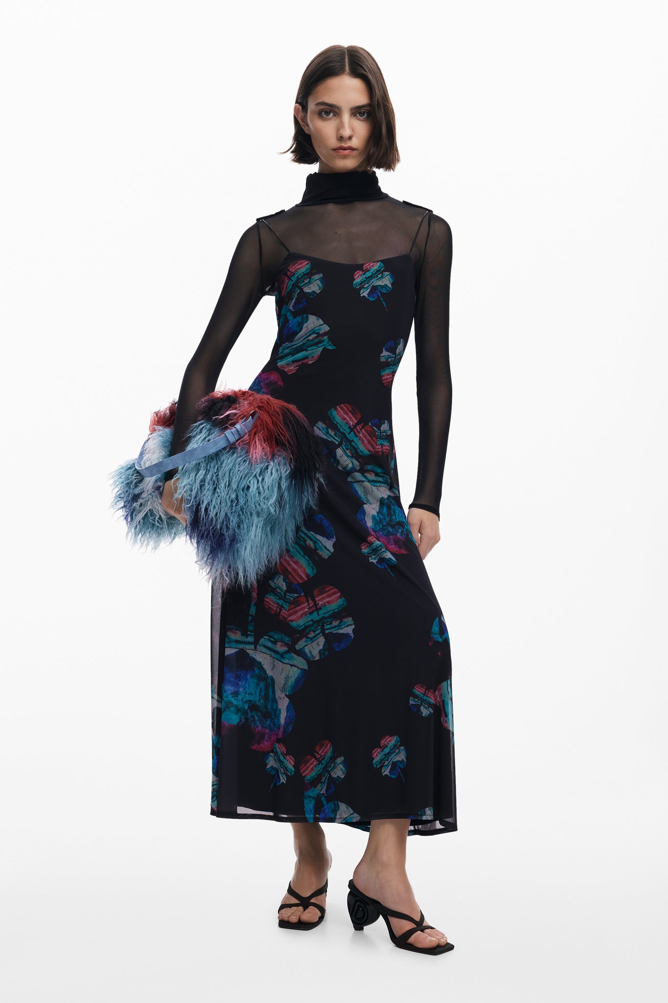 desigual mesh dress Desigual, Mesh dress with net effect, Women, Cotton, Green, U