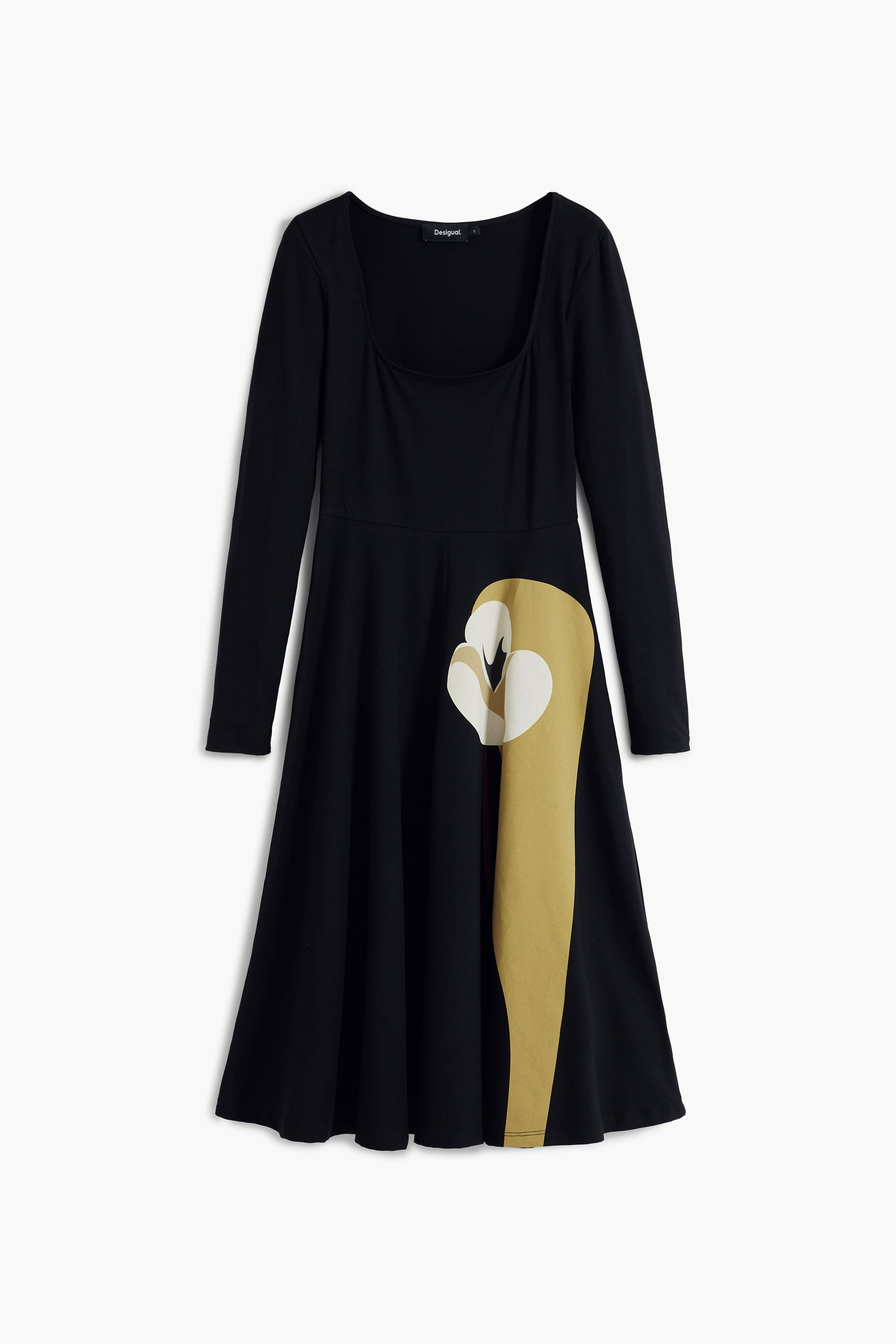 Desigual Black Knit A-Line Dress with Floral Print