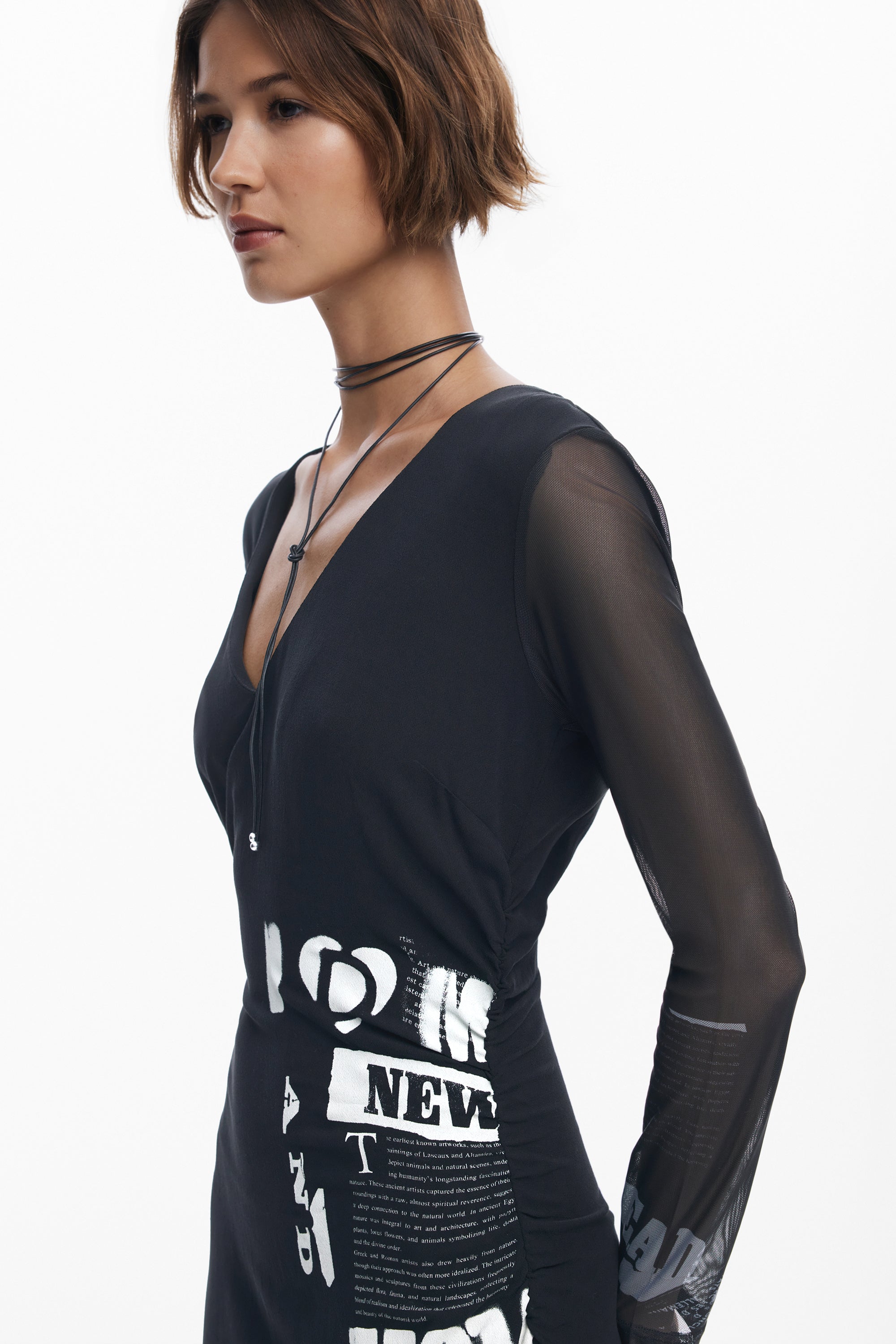 Desigual Long Form-Fitting Dress with White Print Details