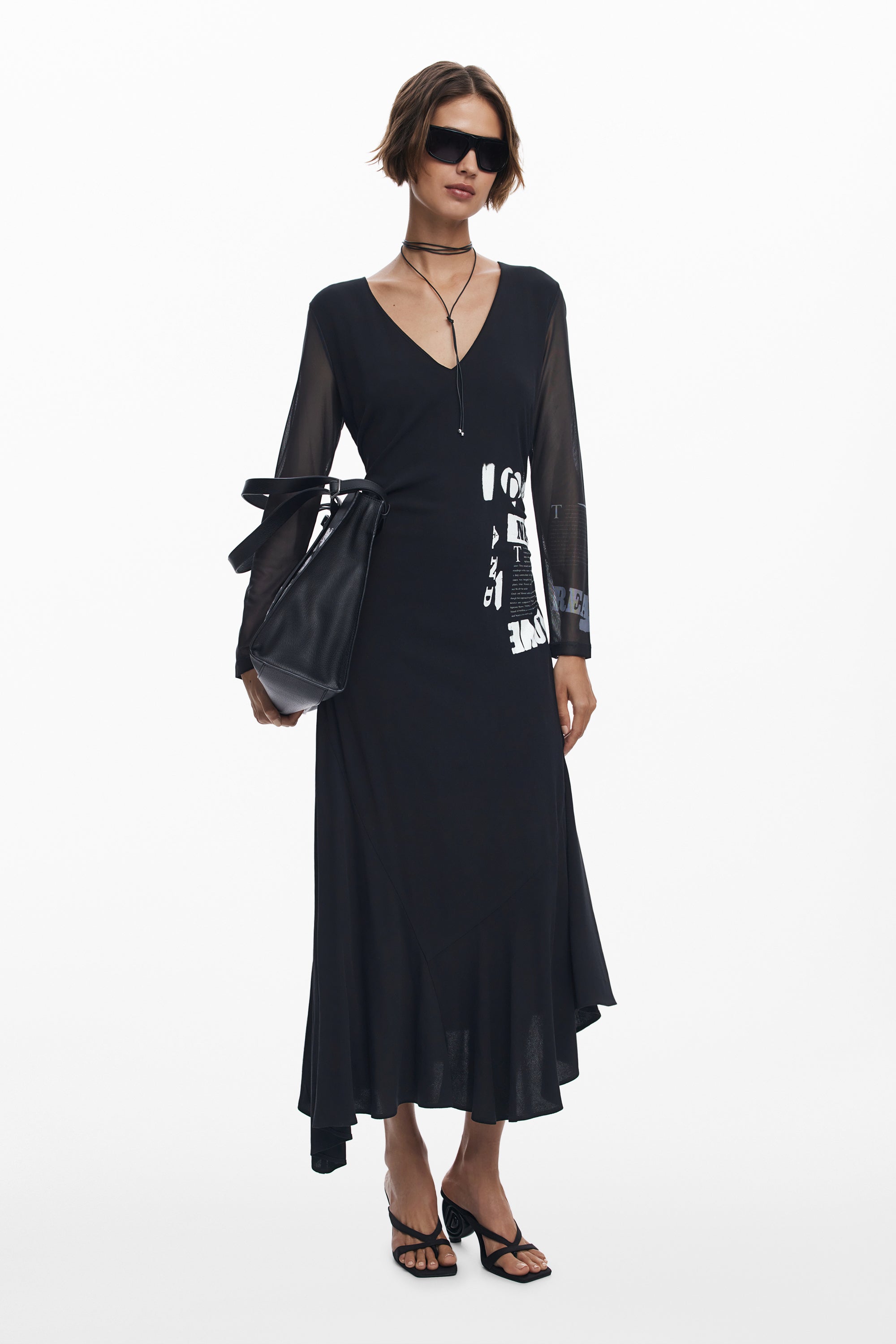 Desigual Long Form-Fitting Dress with White Print Details