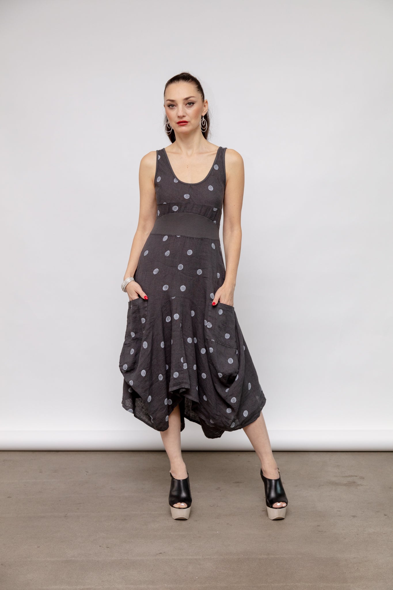 Grey Polka Dot Best Fitting Dress