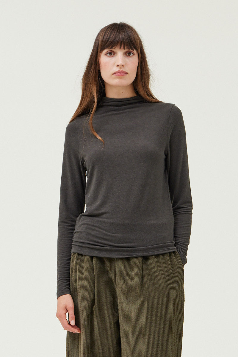 Mock Neck Knit Top, Coco Grey