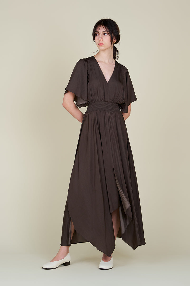 Asymmetrical Hemline Maxi Dress, Coco Brown