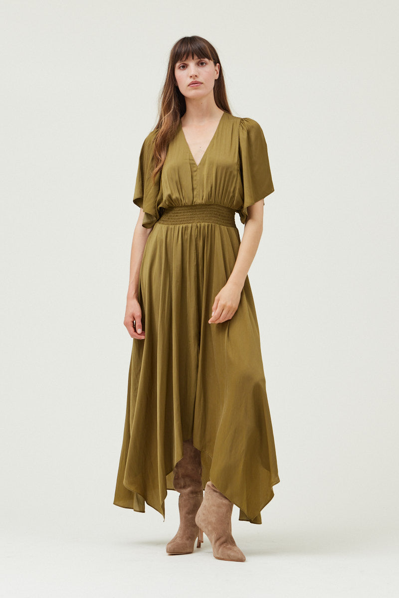 Asymmetrical Hemline Maxi Dress, Moss Green