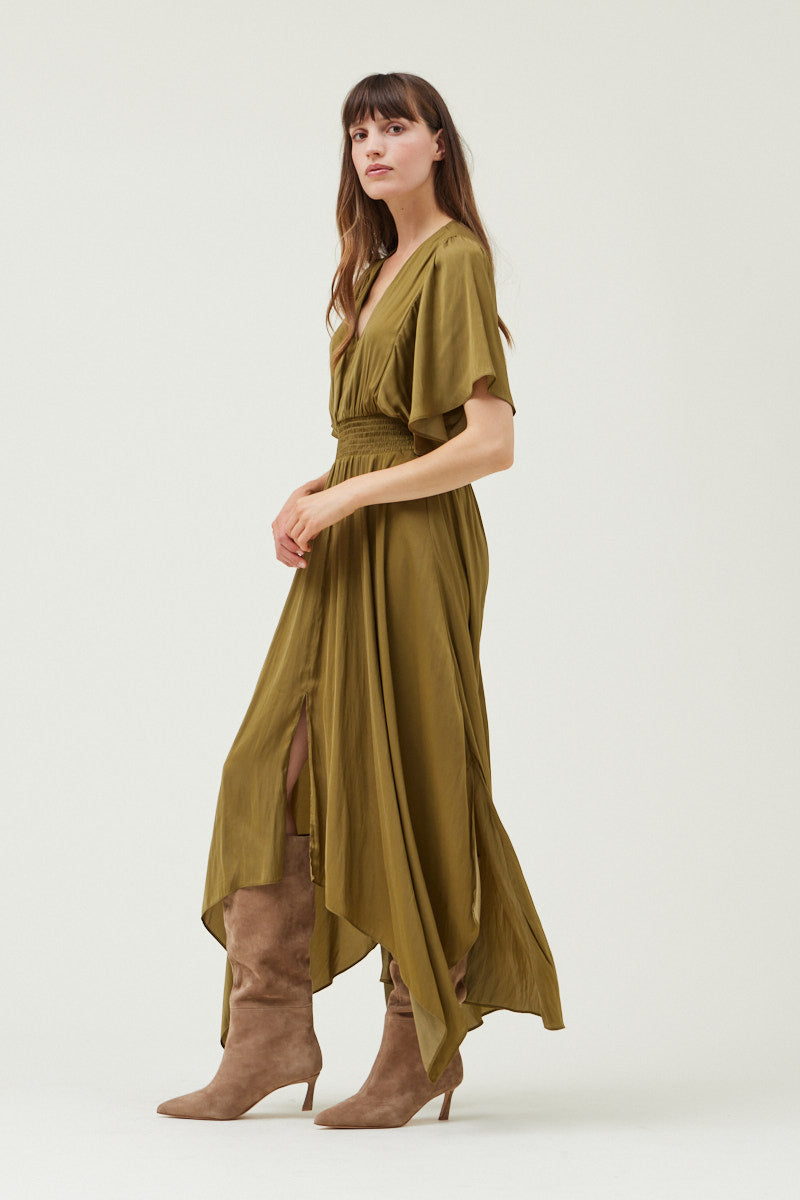 Asymmetrical Hemline Maxi Dress, Moss Green