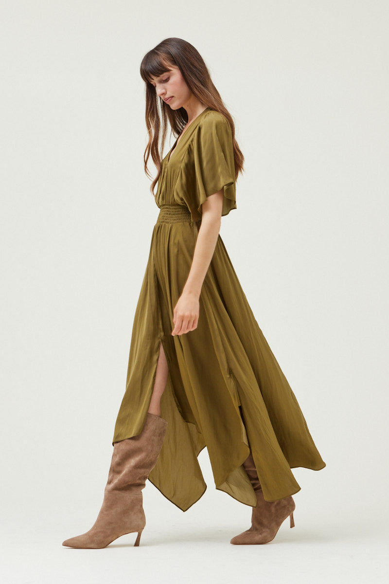 Asymmetrical Hemline Maxi Dress, Moss Green