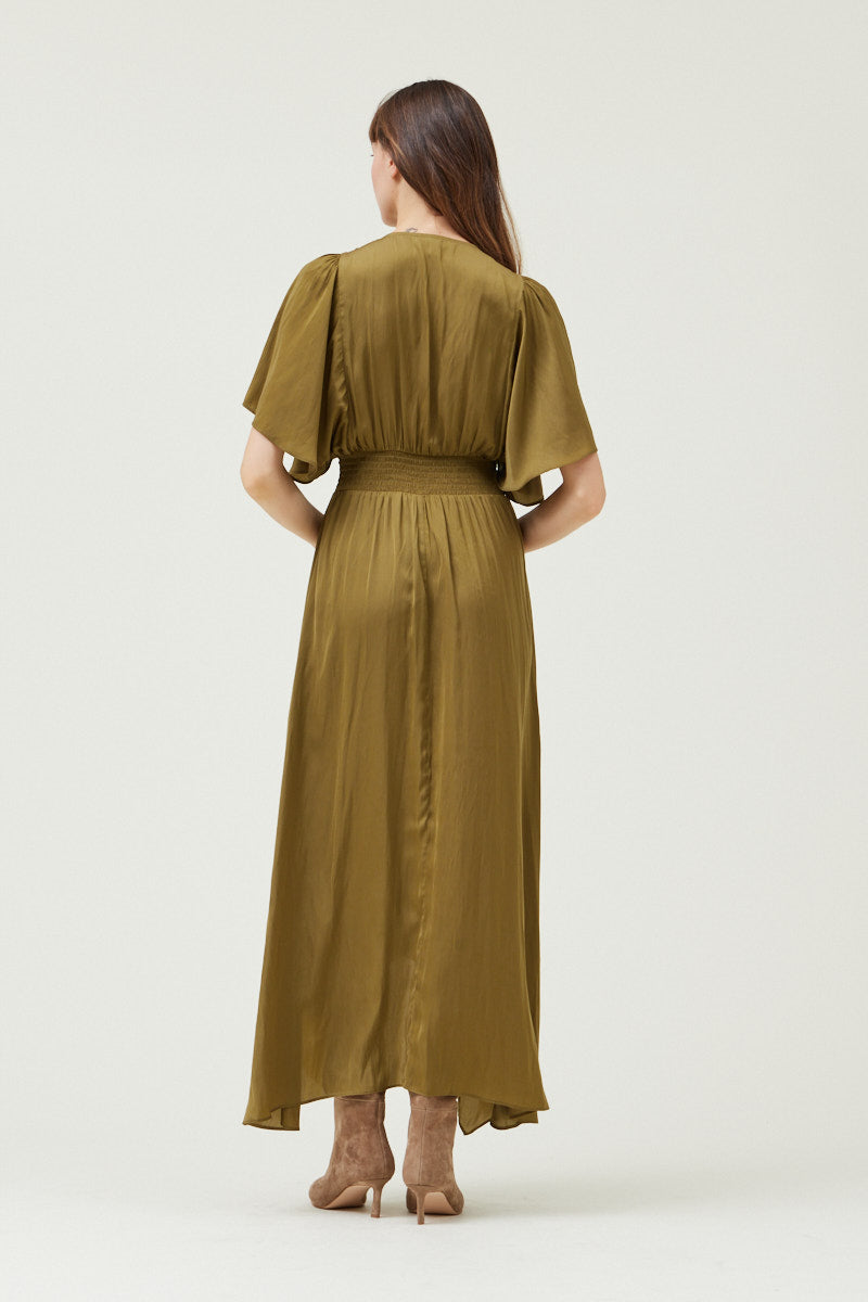 Moss Green Maxi Dress | Asymmetrical Hemline from Estell Boutiques