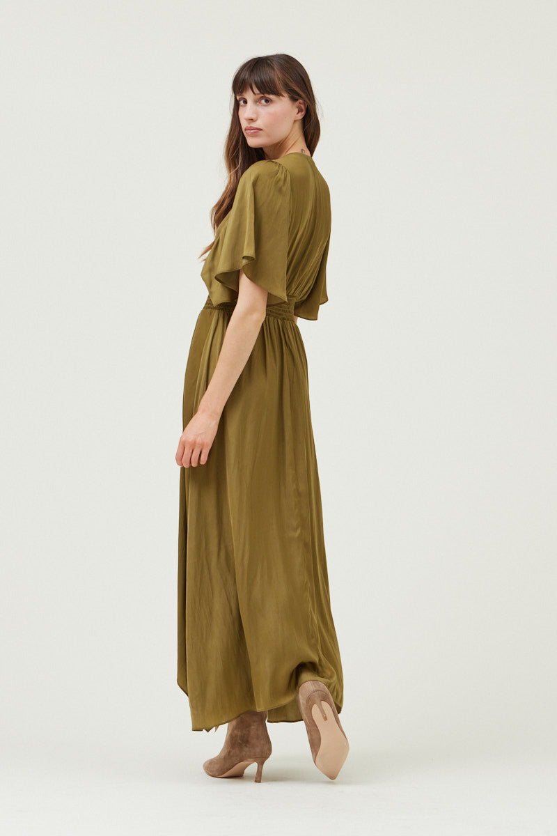 Asymmetrical Hemline Maxi Dress, Moss Green