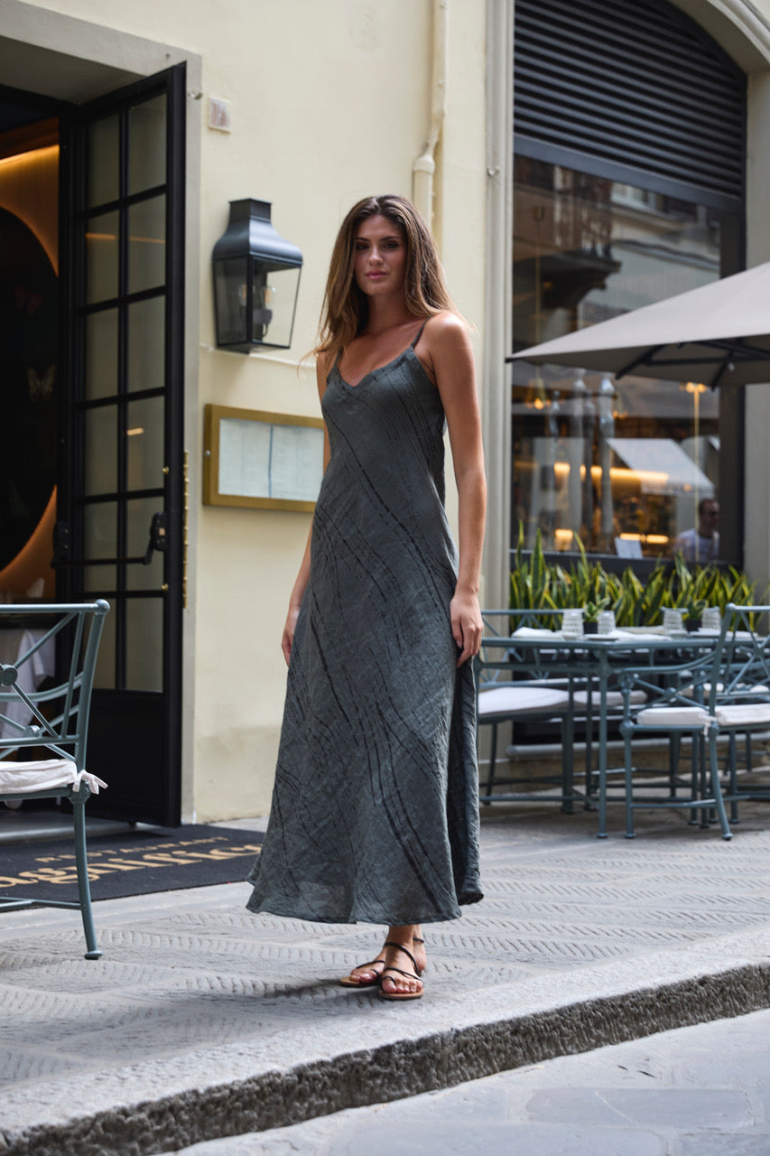 Italian Linen Maxi Tank Dress – Bias Cut S / Black