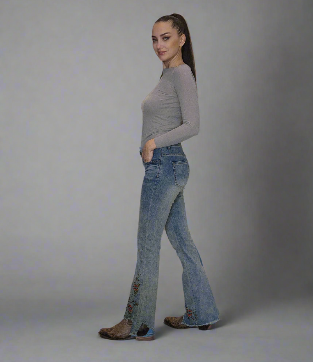 Embroider Stretch Flare Jeans