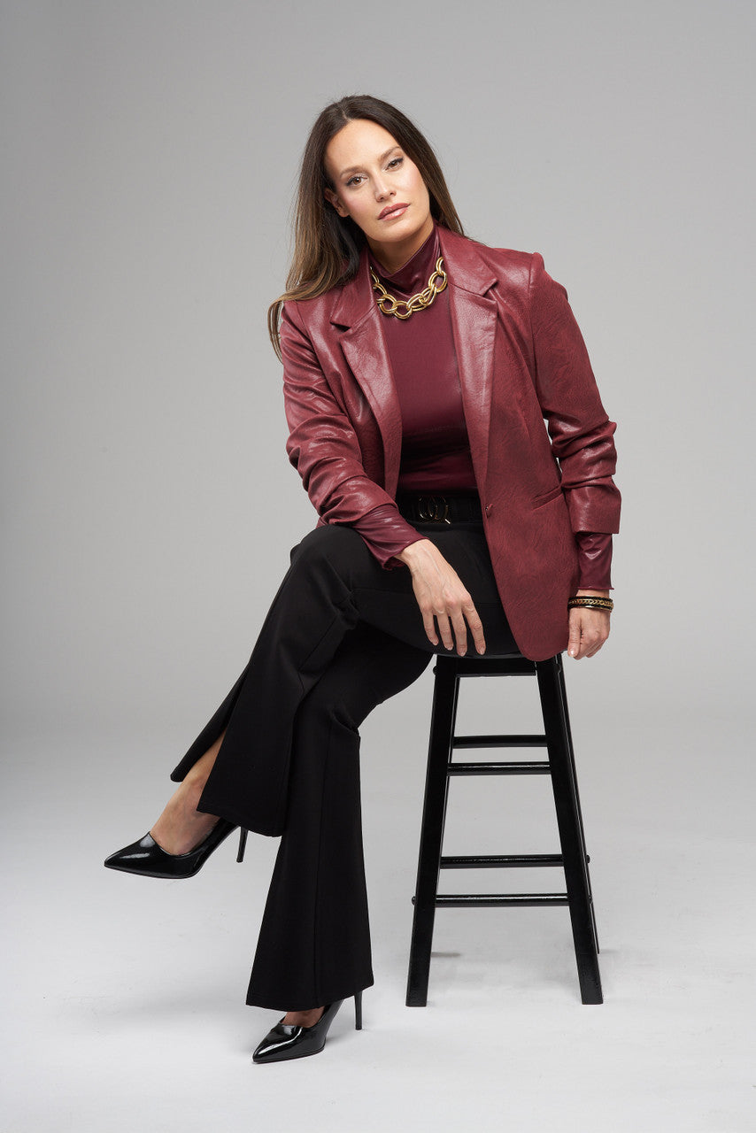 Bestselling Vegan Faux Leather Blazer – Stitched Sleeve