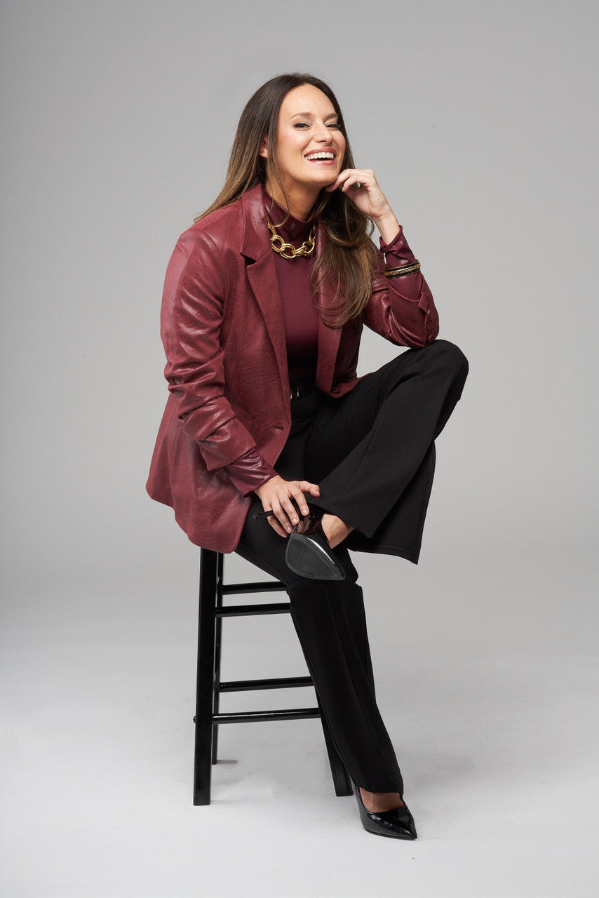 Bestselling Vegan Faux Leather Blazer – Stitched Sleeve