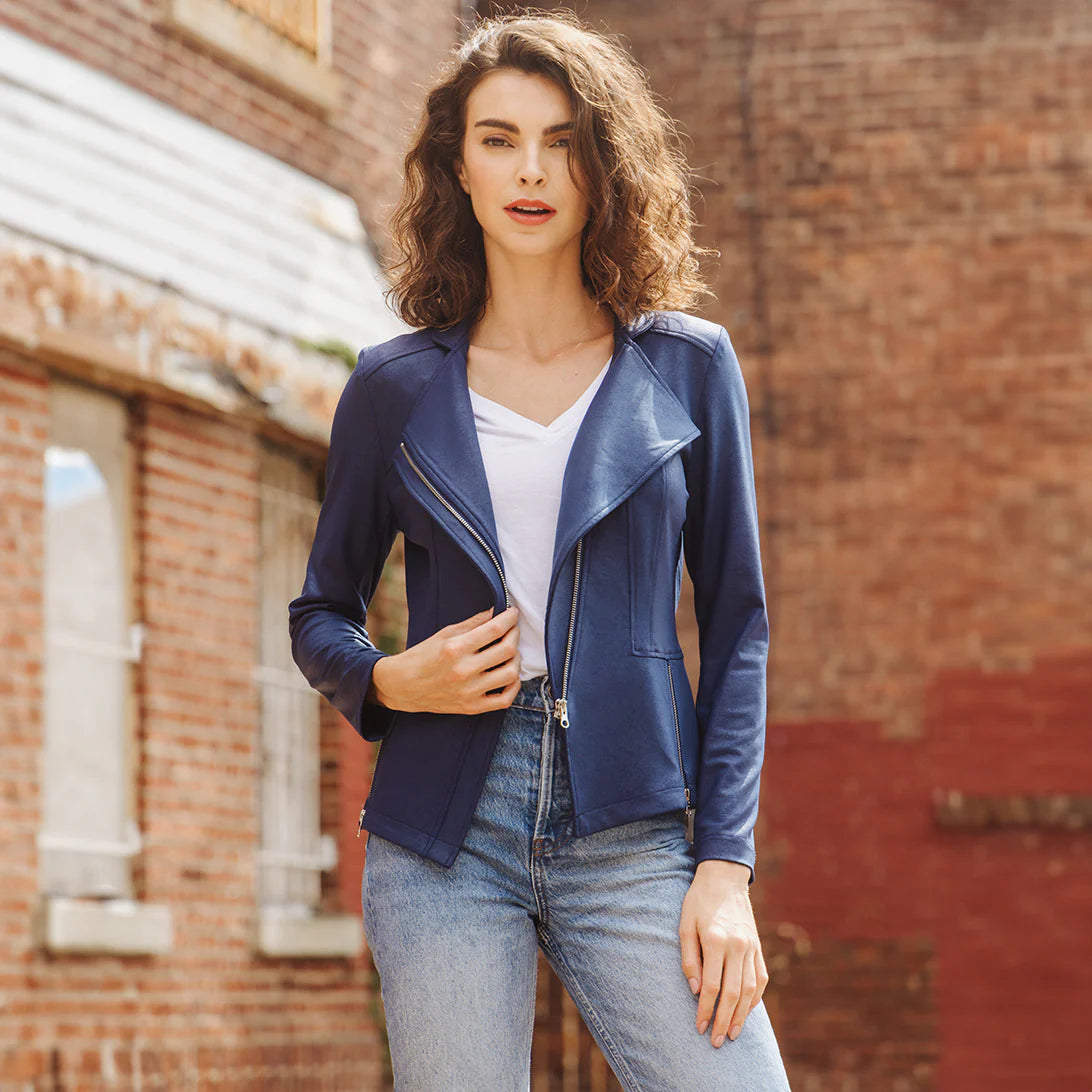 Navy Vegan Leather Jacket