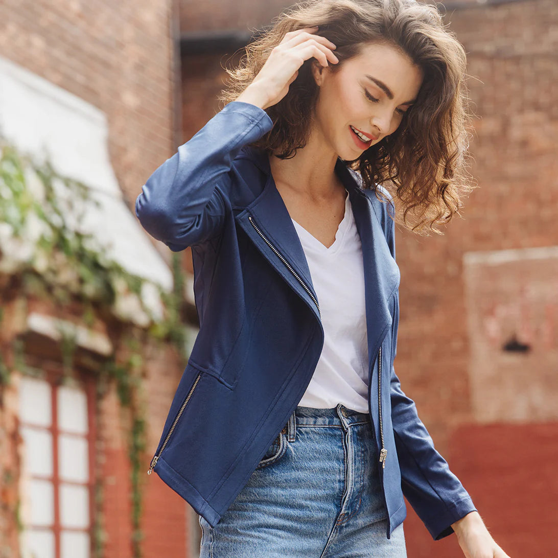 Navy Vegan Leather Jacket