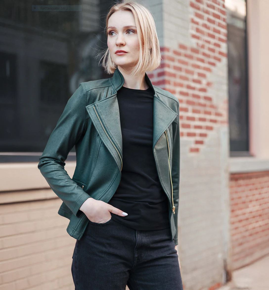 Forest green leather jacket best sale