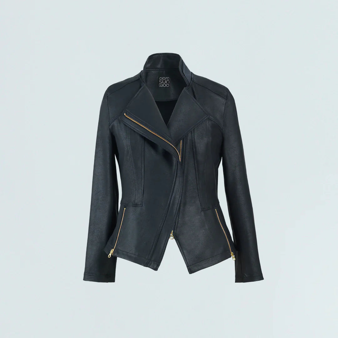 Navy Vegan Leather Jacket