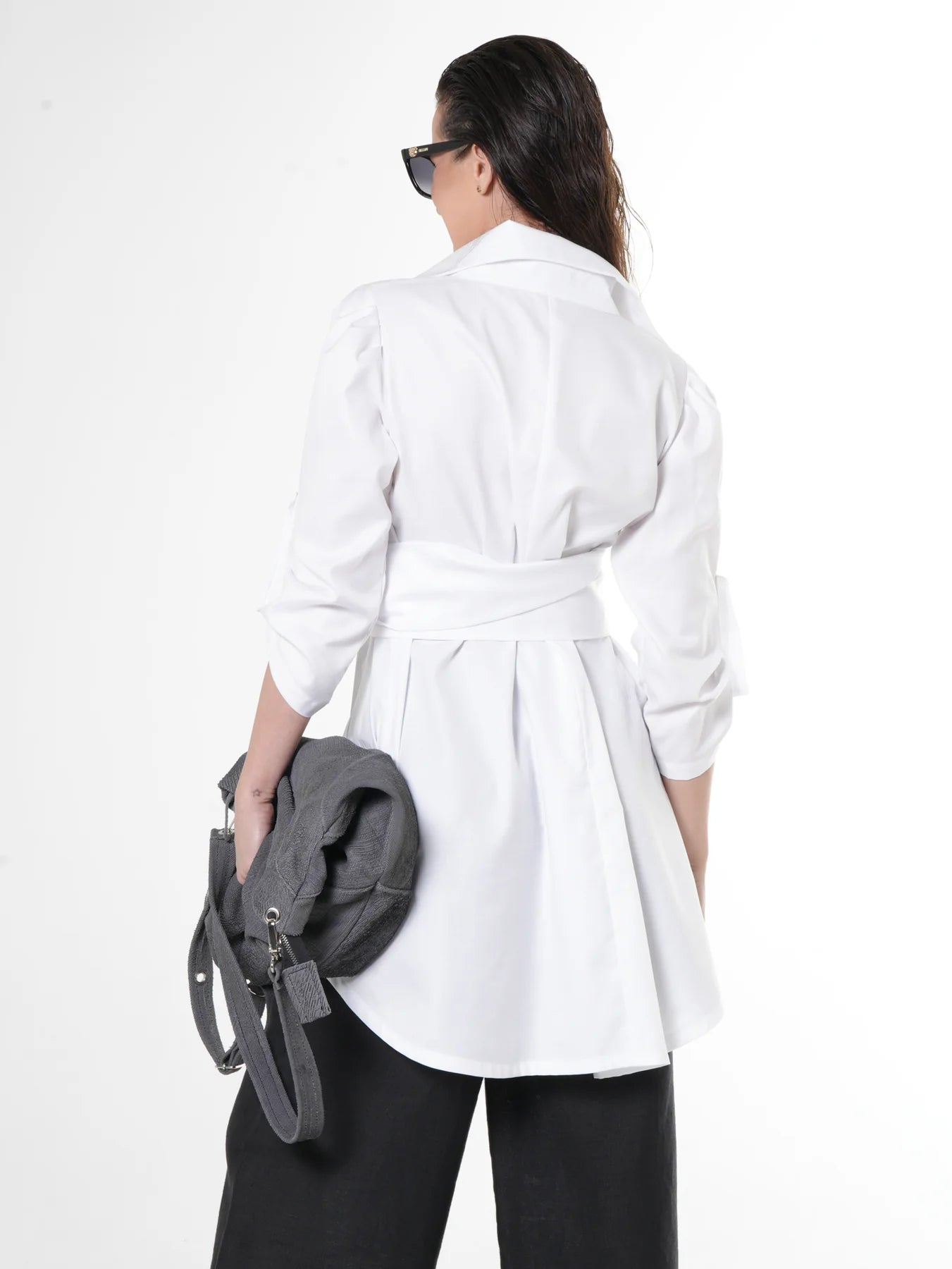 Women’s Oversized Belted Cotton White Shirt
