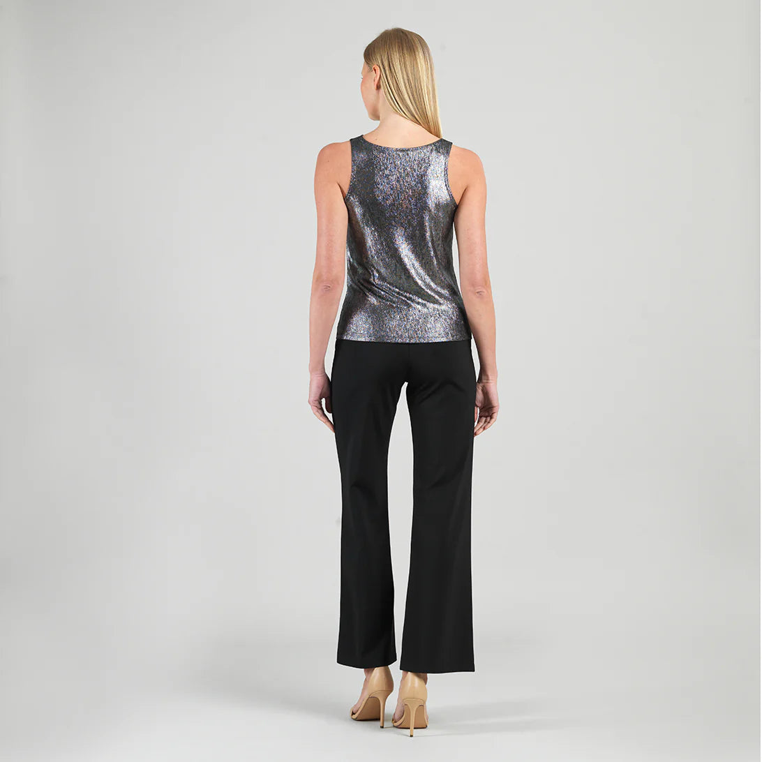 Metallic Shimmer Cowl Neck Draped Tank — Gunmetal
