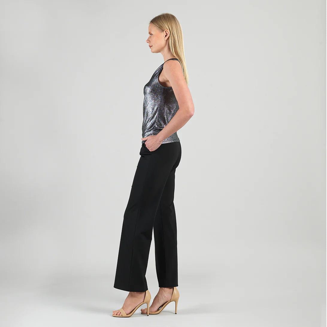 Metallic Shimmer Cowl Neck Draped Tank — Gunmetal