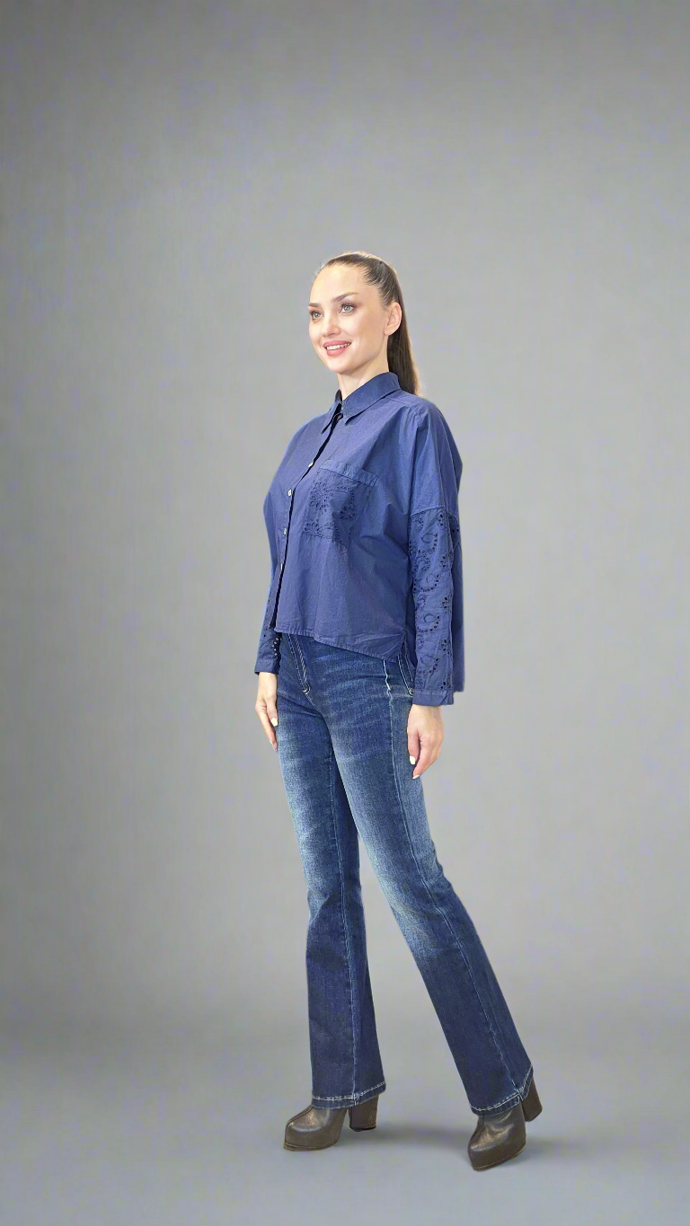 Women’s Cotton Relaxed Fit Blouse – Black or Navy with Sleeve Cutout Details