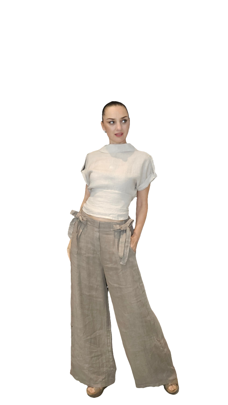 Italian Linen Wideleg Taupe Pants