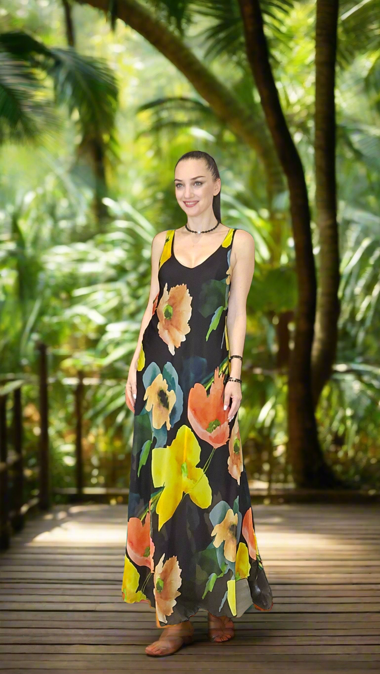 Floral Italian Silk Maxi Dress