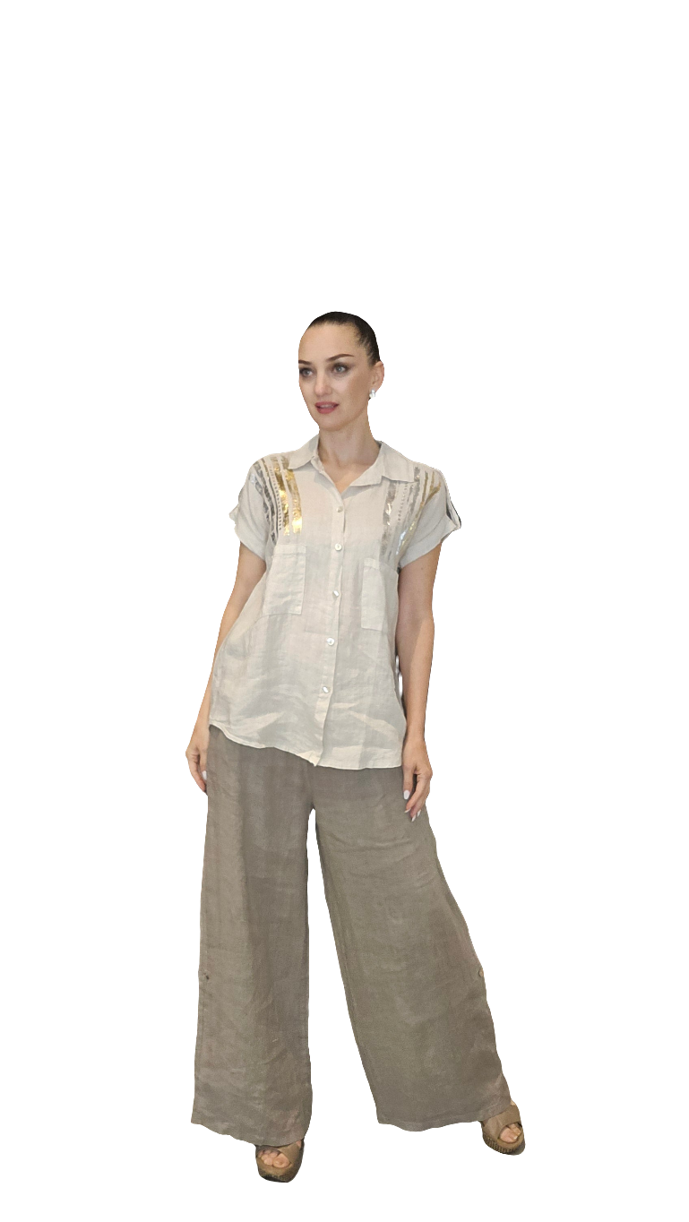 Italian Linen Short Sleeve Blouse