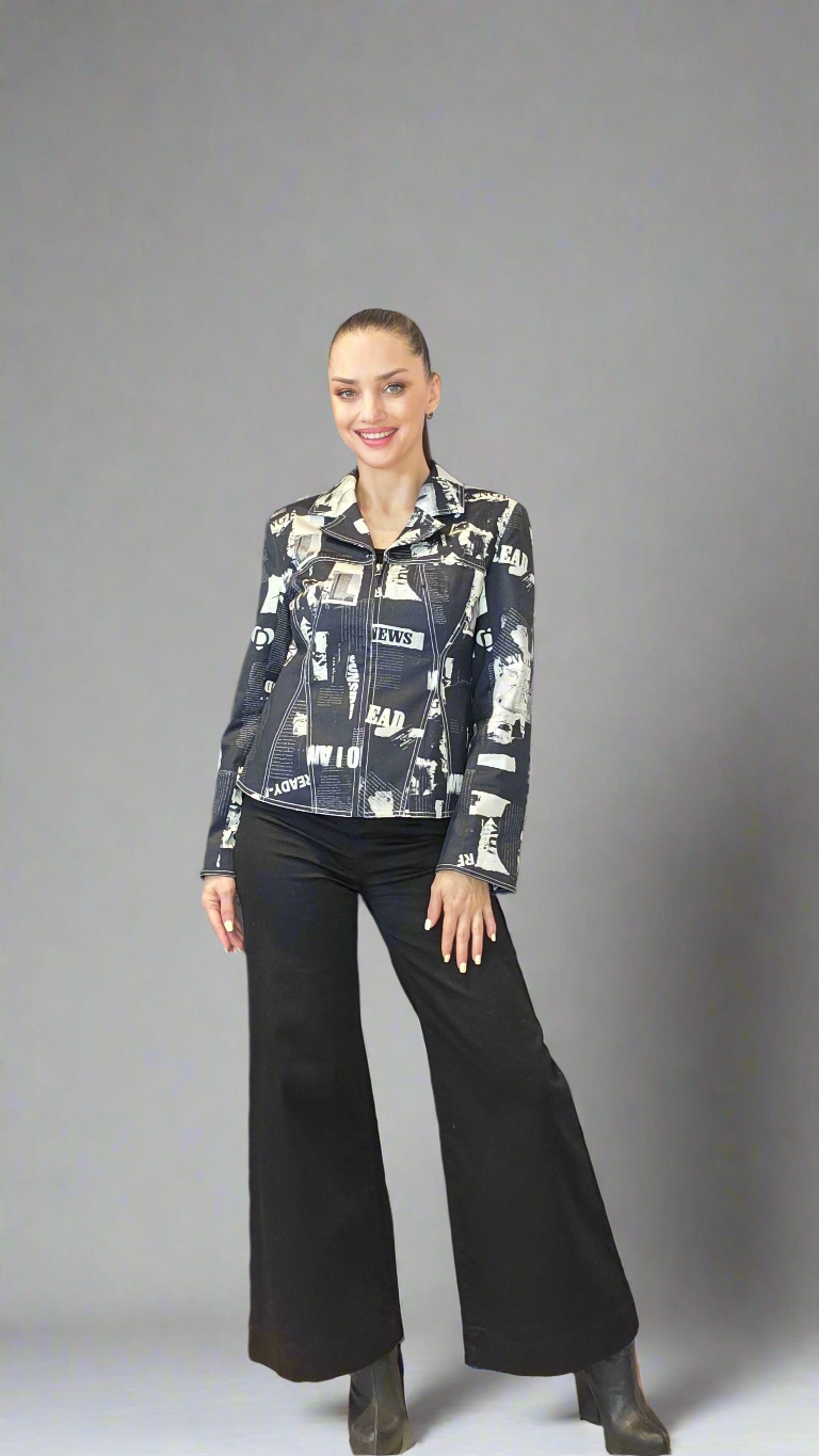 Desigual Women’s Black & White Newspaper Print Jacket – Unique Statement Style