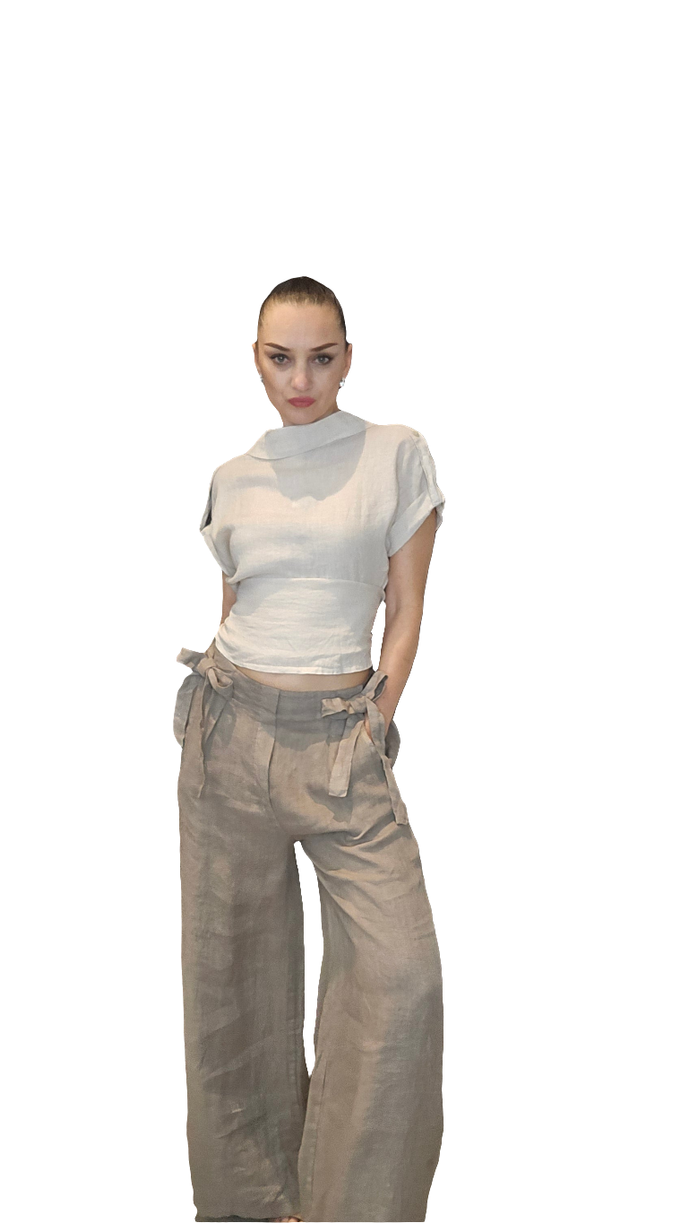 Italian Linen Wideleg Taupe Pants