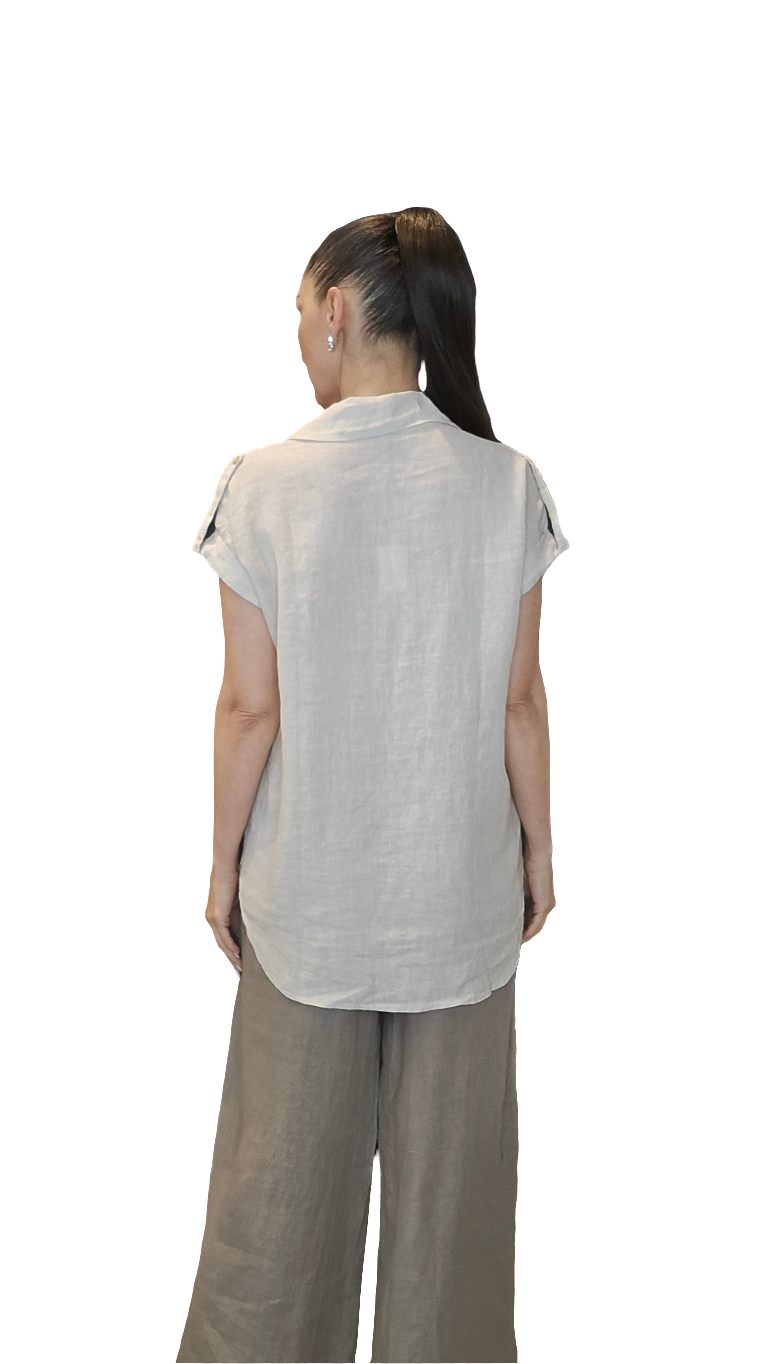 Italian Linen Short Sleeve Blouse