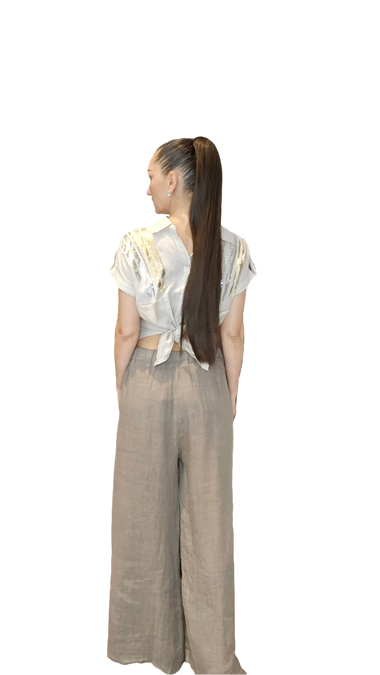 Italian Linen Wideleg Taupe Pants