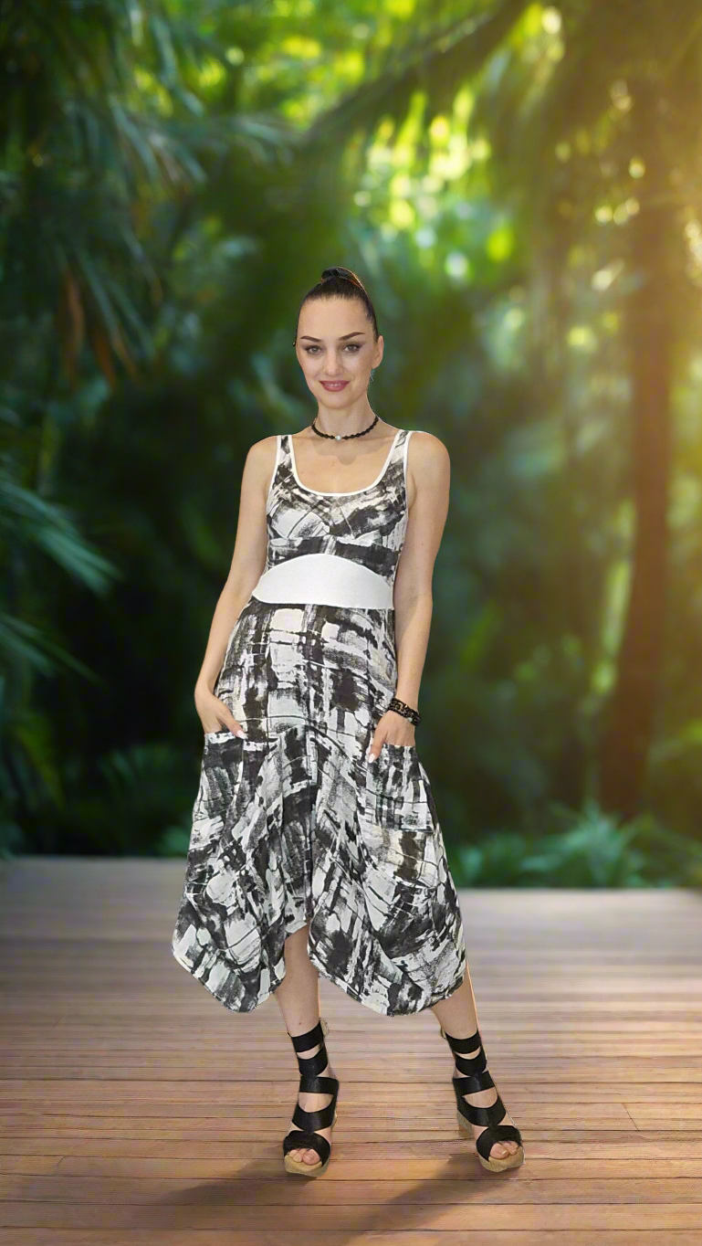 Geometric Print Italian Linen Magic Dress