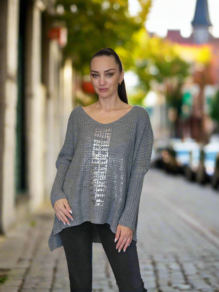 Grey Italian High Low Sweater