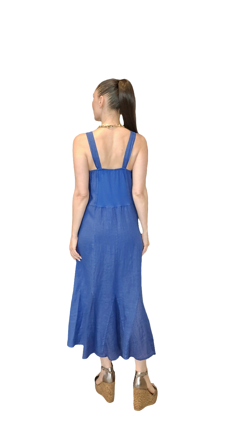 Italian Linen Elegant Dress, Cobalt