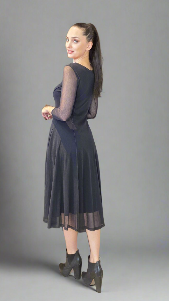 Women’s Dark Grey Mesh A-Line Dress – Elevated, Simple & Modern